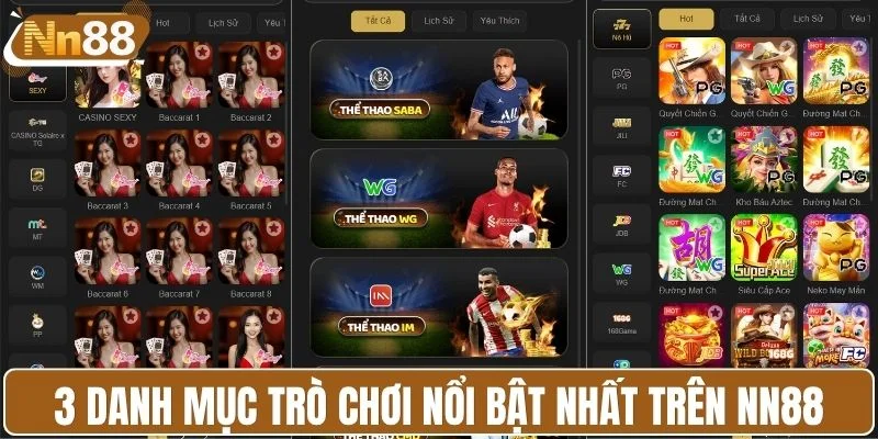 3 danh mục trò chơi nổi bật nhất trên NN88