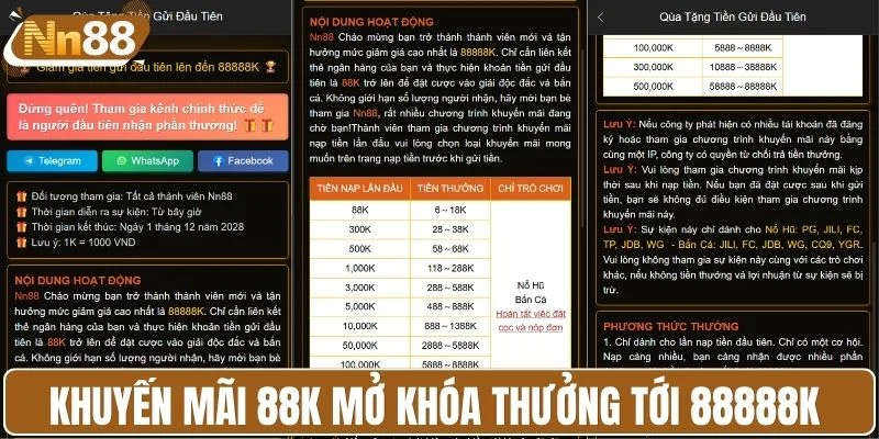 Khuyến mãi NN88 nạp 88K mở khóa thưởng tới 88888K